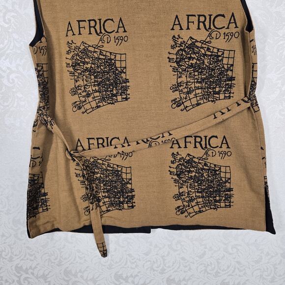 VTG Ashro Africa Map Print Vest sz M Brown Black 100% Cotton Back Adj Belt - Picture 9 of 15